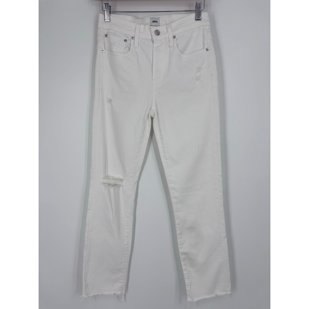 Edwin Bree Destructed Jeans Womens 26 Optic White Distressed Frayed Hem Ripped